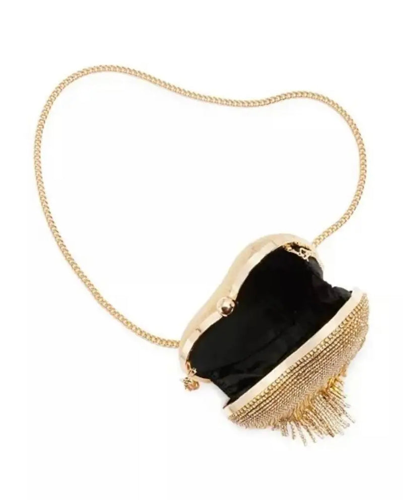 Bolsa De Festa Clutch Coração Com Strass Metalica