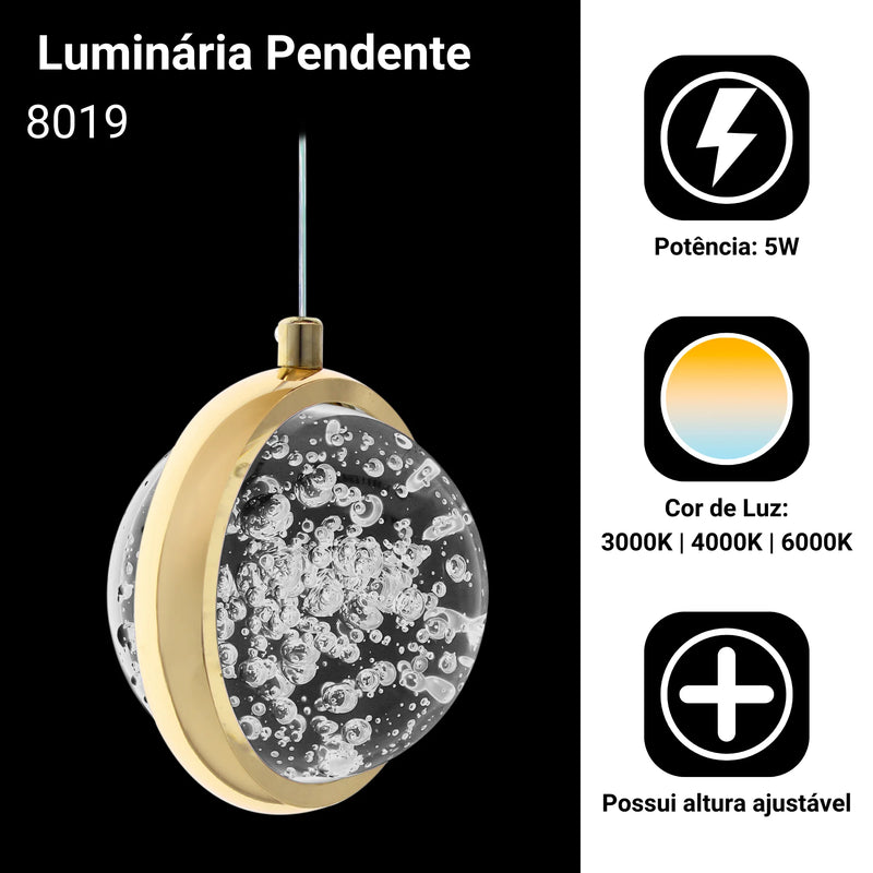 Luminária Pendente Redondo Saturno Cristal