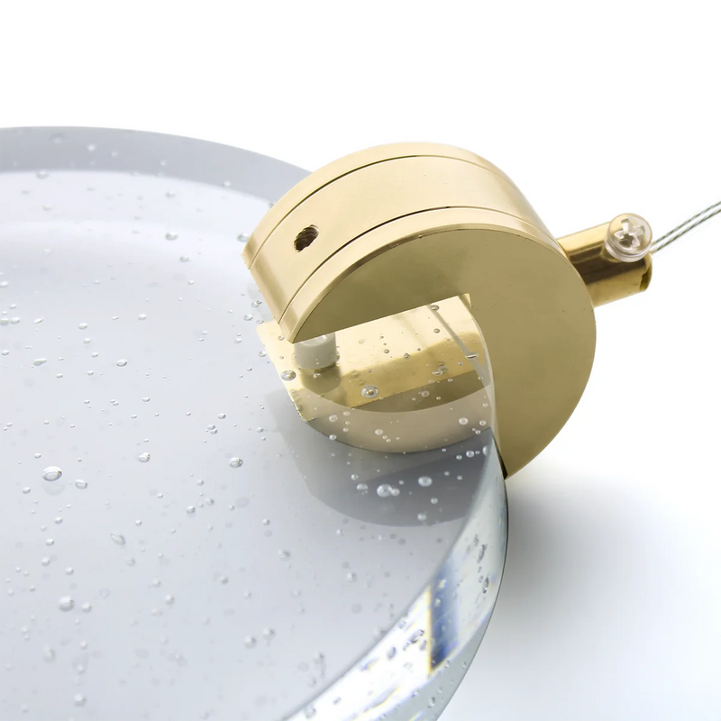 Luminária Pendente Disco Cristal C/ Bolhas Douradas Led 8111