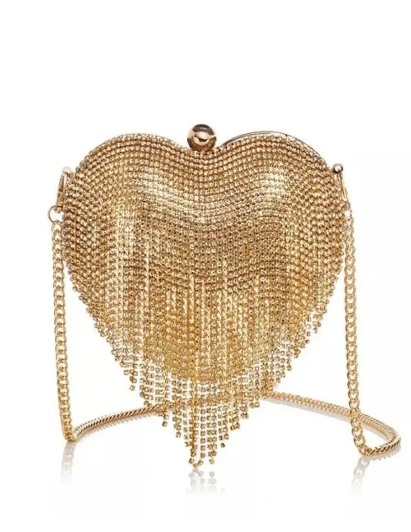Bolsa De Festa Clutch Coração Com Strass Metalica