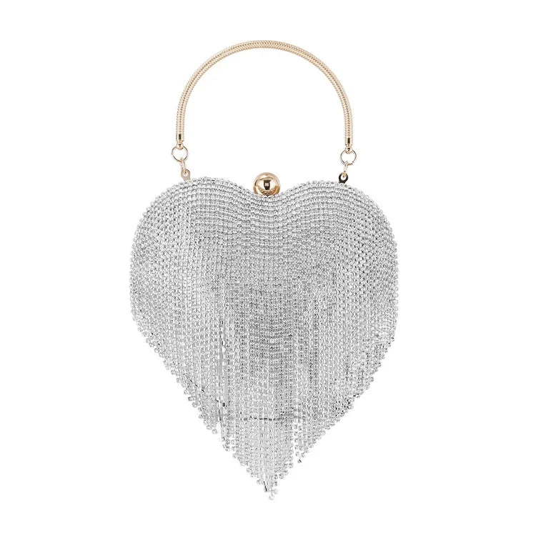 Bolsa De Festa Clutch Coração Com Strass Metalica