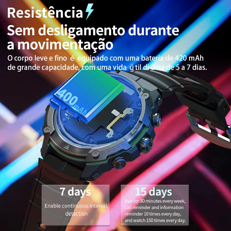 Relógio inteligente MASX MOSS ll 1,43" AMOLED display 420mAH chamada bluetooth resistência de nível militar, relógio esportivo à prova d'água masculino