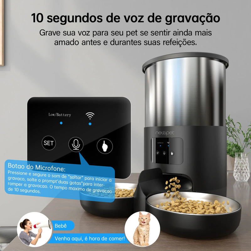 Alimentador automático inteligente para cães e gatos pequenos com gravador de microfone